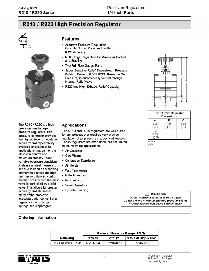 美国WATTS调压阀R210系列