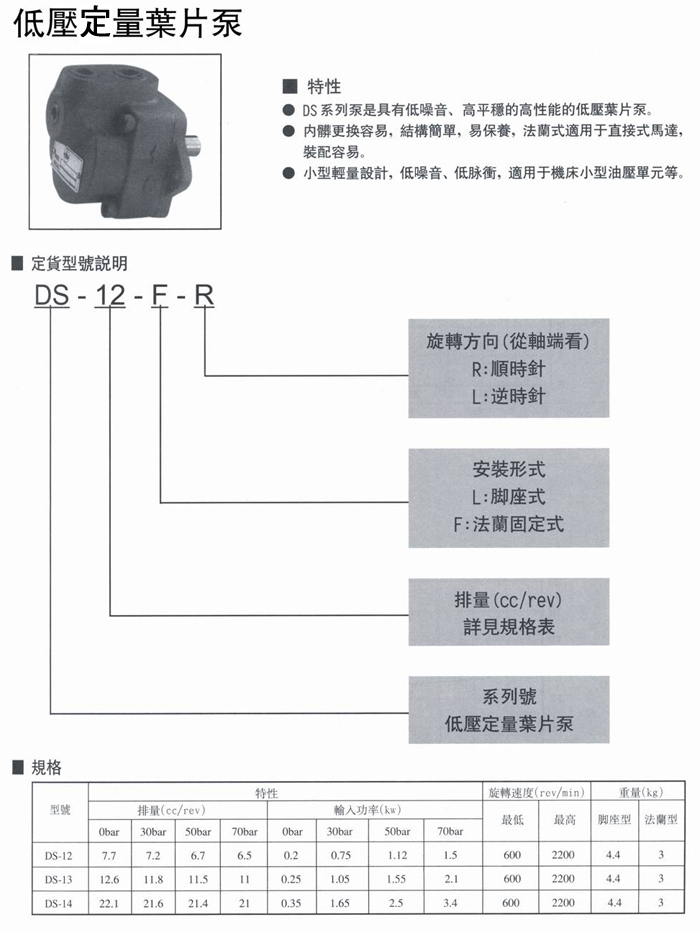 台湾Janus叶片泵,taDS12低压定量叶片泵 