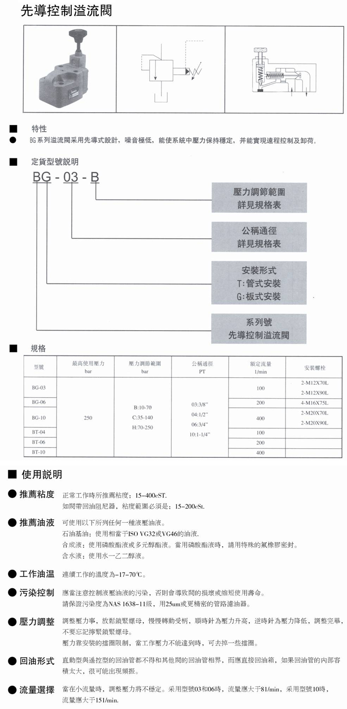 台湾Janus溢流阀BG 导控制